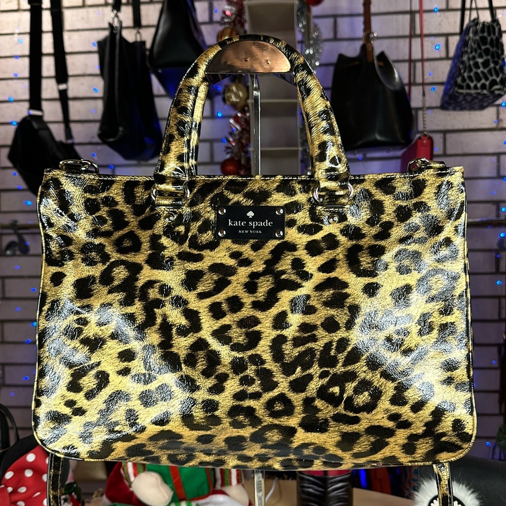 KATE SPADE LEOPARD SATCHEL HANDBAG PATENT LEATHER